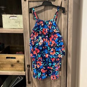 Shape Solver Separates Multi Floral Ruffle Front Tankini Top,Size 10,NWT